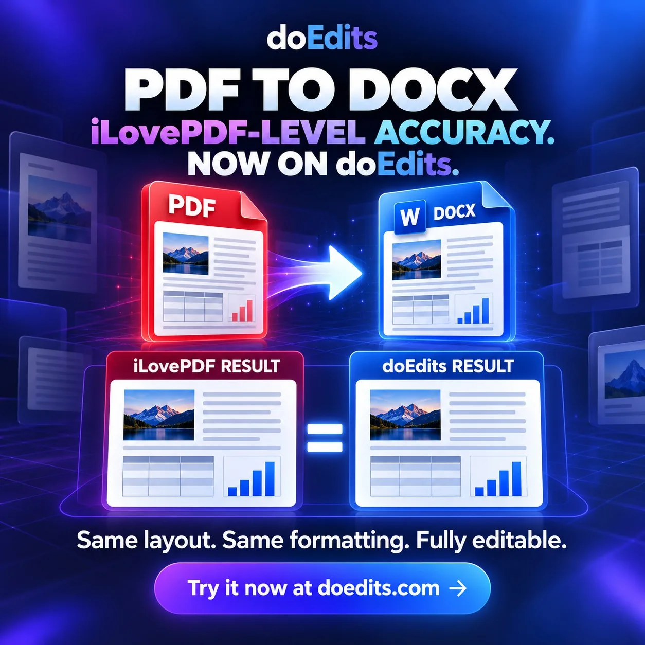 PDF to DOCX conversion on doEdits just got a major upgrade. 🚀 screenshot