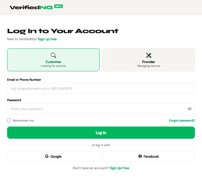 I’m building **VerifiedNG** — a platform for finding and connecting with trusted service providers in Nigeria. screenshot