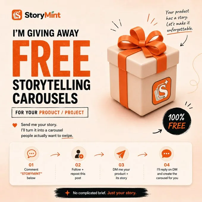 I’m giving away FREE storytelling carousels for your product/project. screenshot