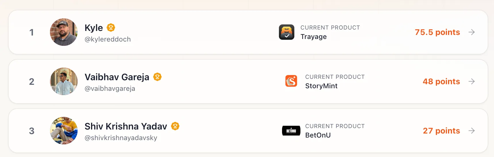 Top 3 competitors on Buildside leaderboard 🔥 screenshot