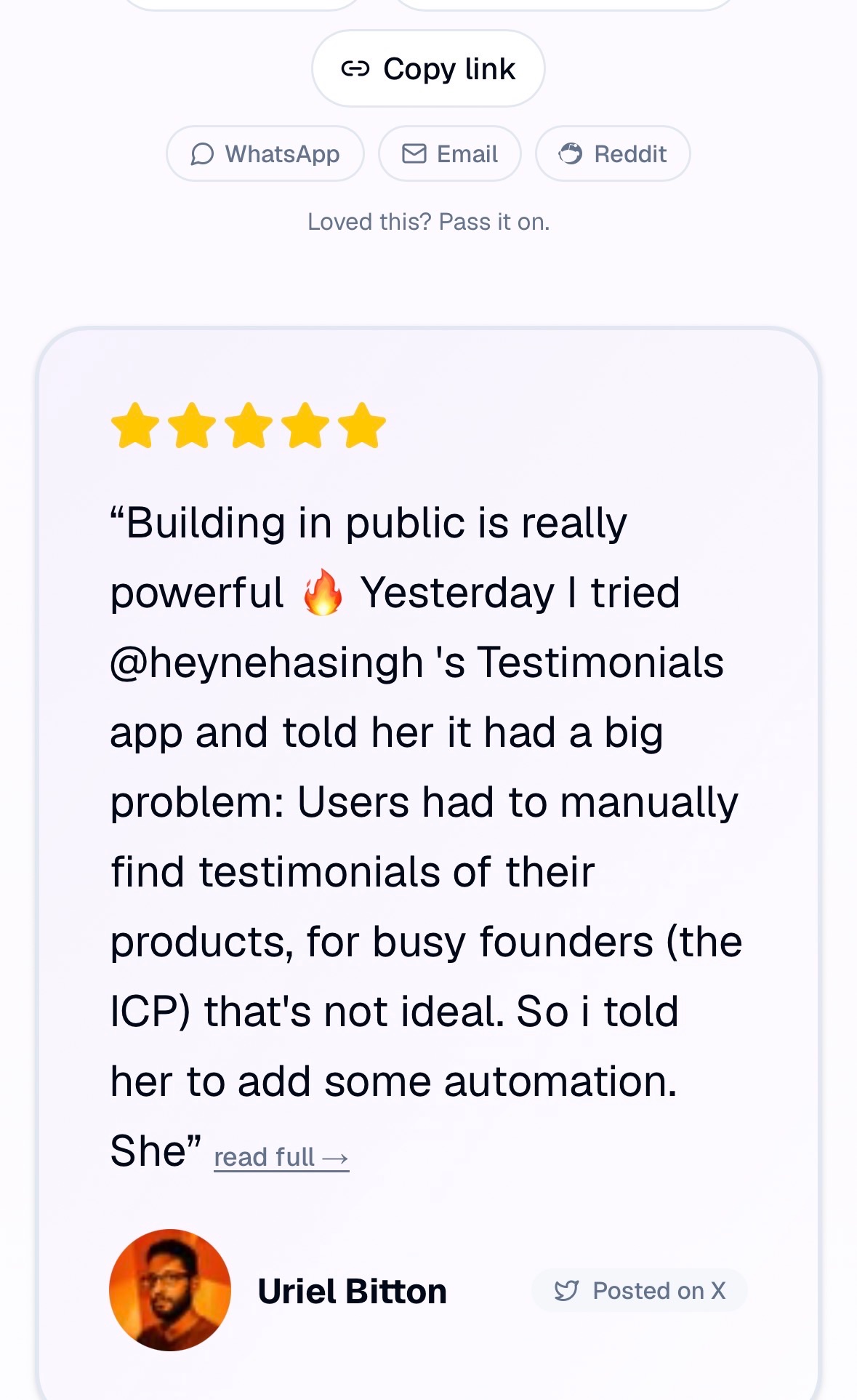 This app lets you find praises of your SaaS on X. screenshot