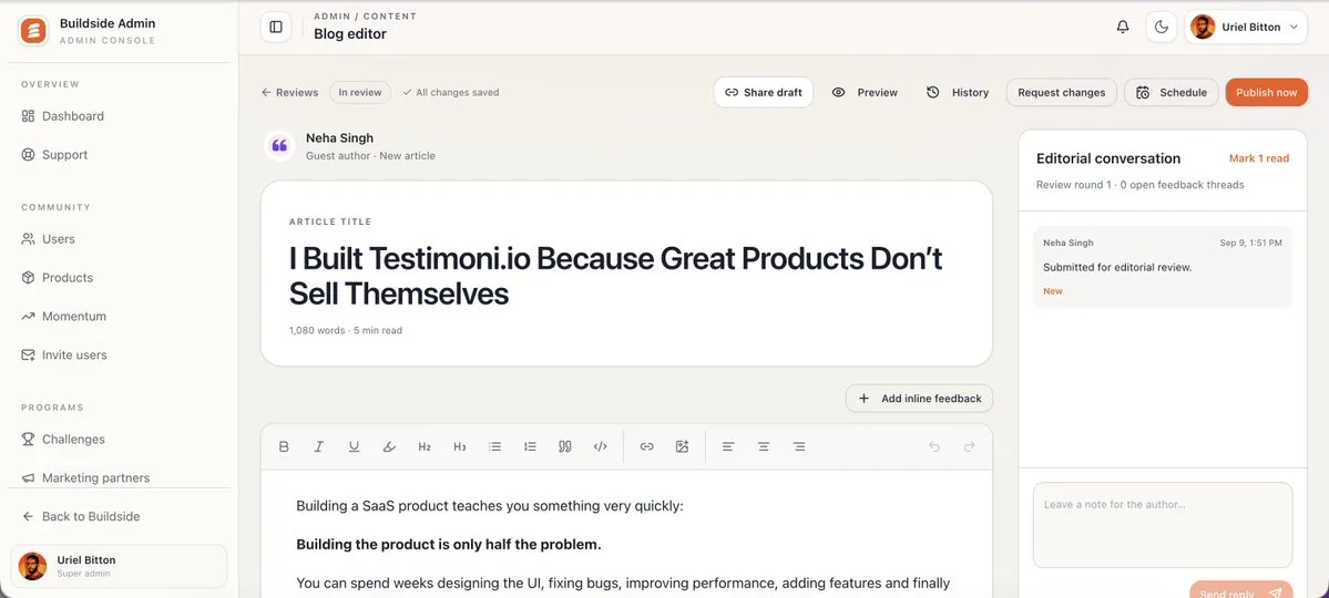 I've already got my first guest author for the Buildside… screenshot