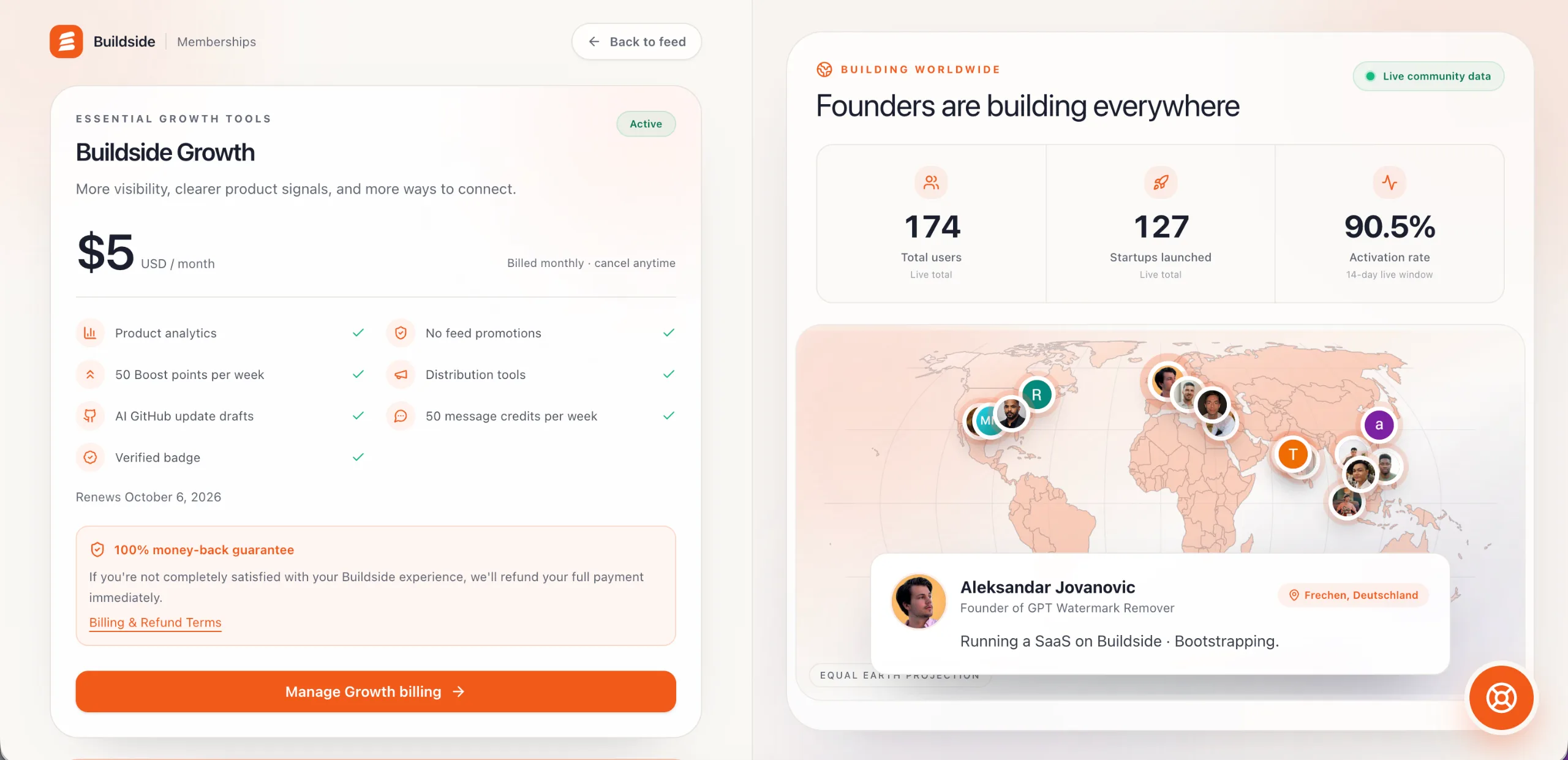 I updated Buildside’s membership experience to offer… screenshot