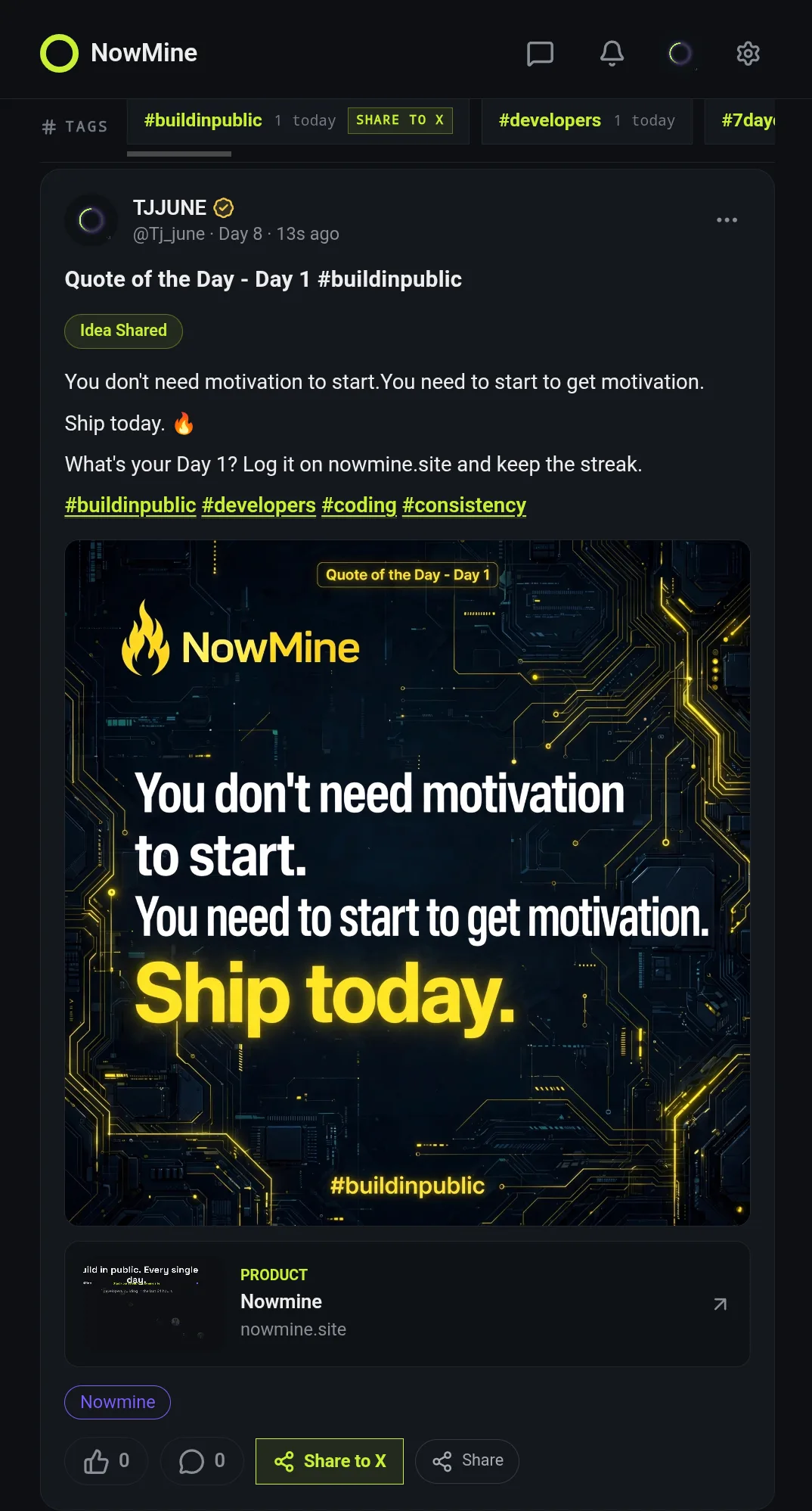 Day 5/7 quote on @NowMine π screenshot
