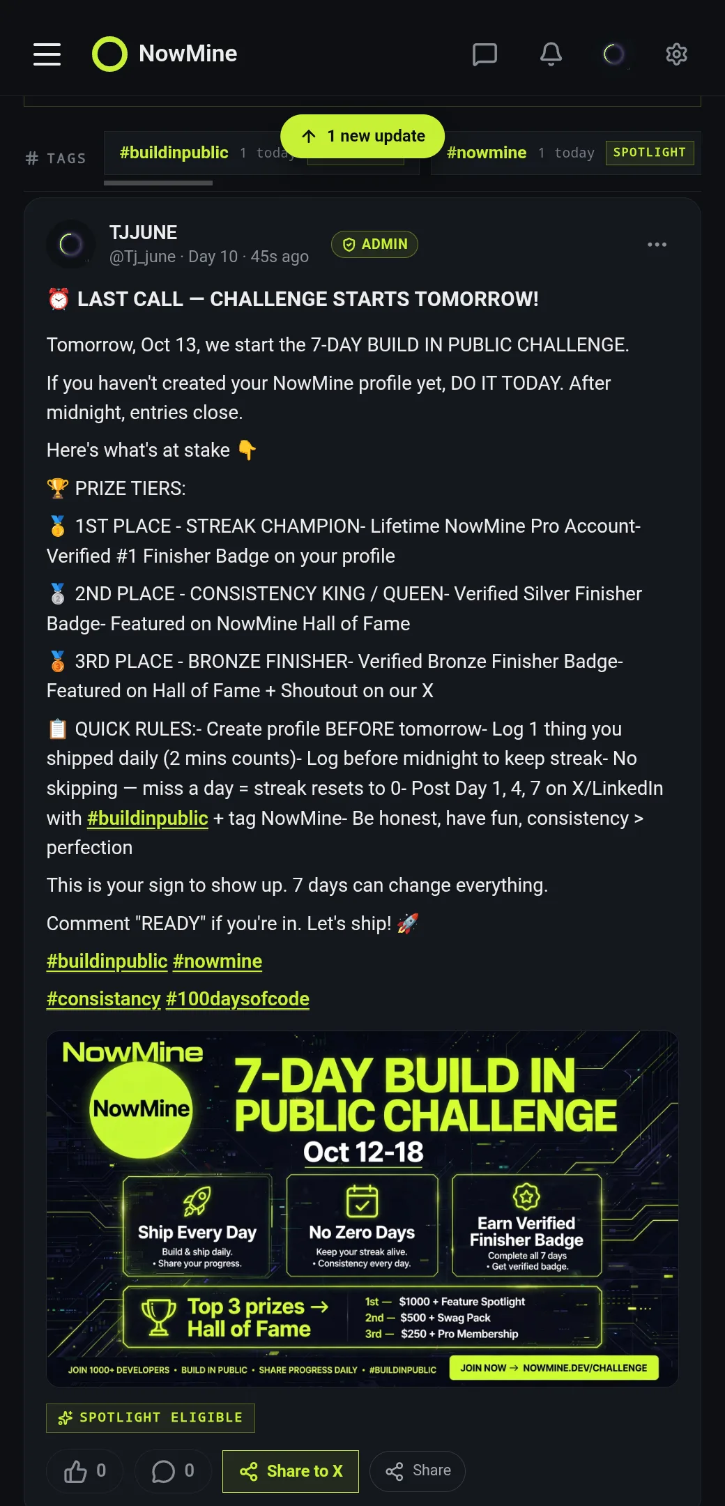 The NowMine 7-Day Build In Public Challenge STARTS TOMORROW! π screenshot